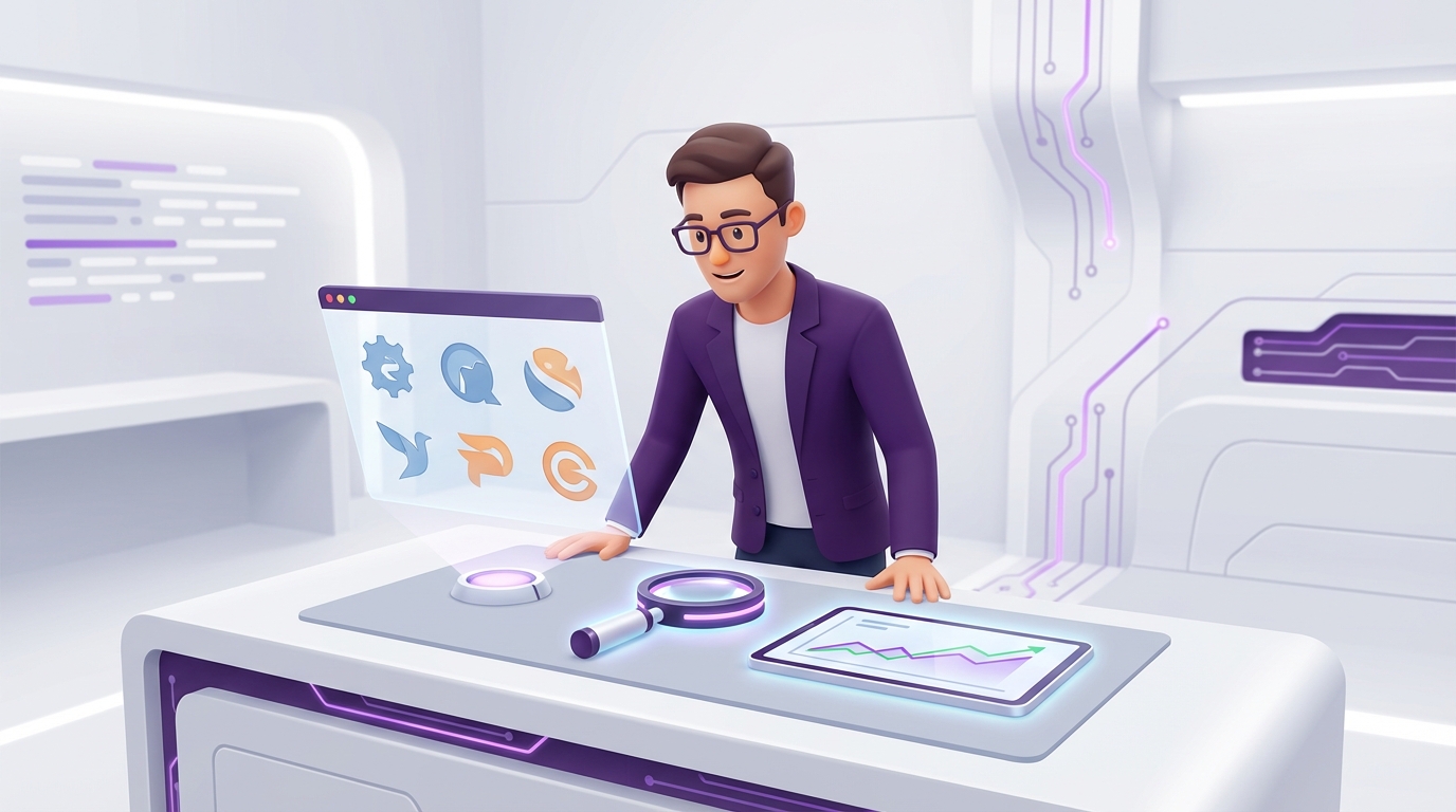 A professional cartoon illustration of the essential toolkit required for a successful content gap analysis.