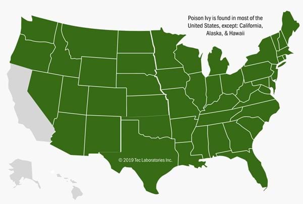 Map of where poison ivy grows