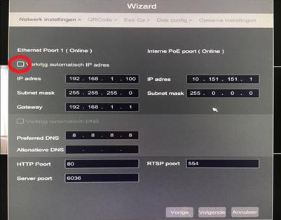 Netwerk instellingen Novus wizard