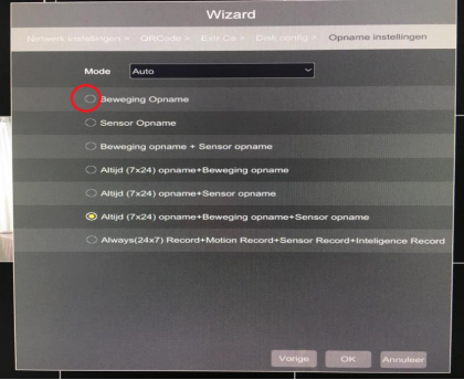 Opname instellingen Novus camerasysteem