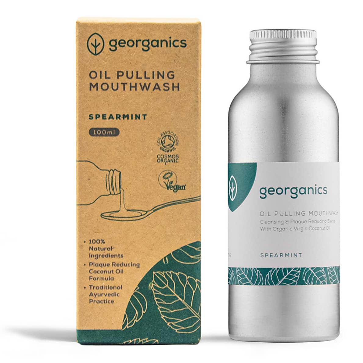 Olejek do płukania jamy ustnej, ZIELONA MIĘTA, naturalny, bez fluoru, 100ml, Georganics