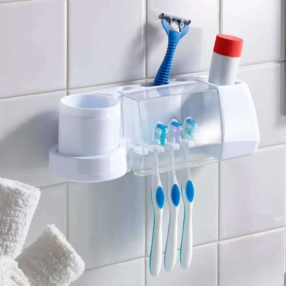 Dispensador de Pasta Dental con Porta Cepillos de Dientes Organizador de  Baño Home Home Dispensador de Pasta Dental con Porta Cepillos