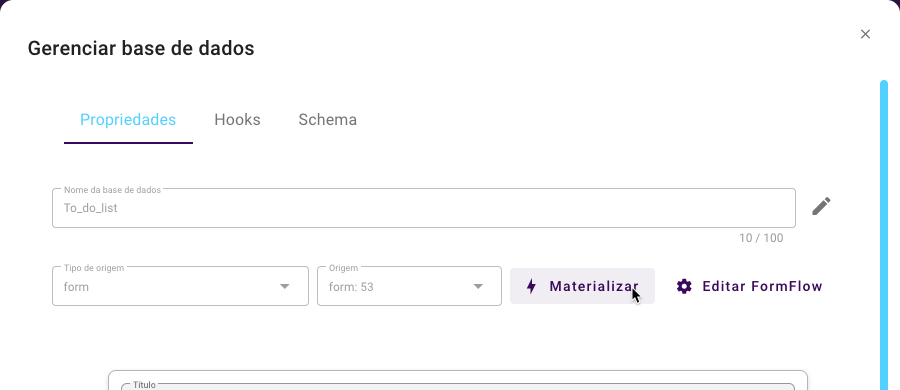 botão de materializar tabela