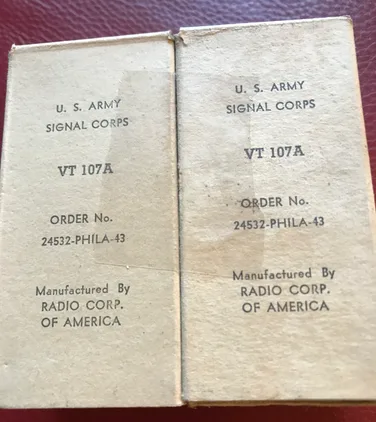 NOS U.S. Army Signal Corps VT 107A tubes by RCA