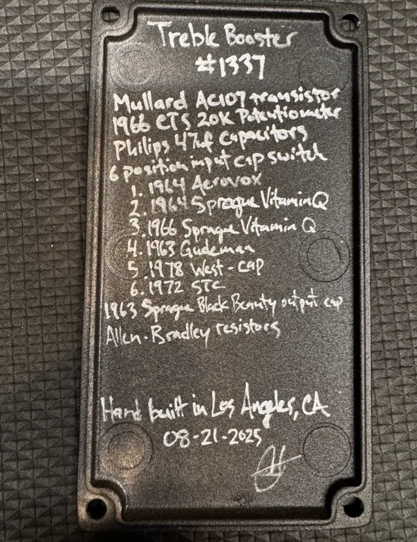 Inside of the back plate handwritten with build specs