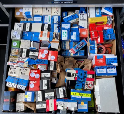 Tube Magic — drawer full of NOS tubes labeled Trey's World