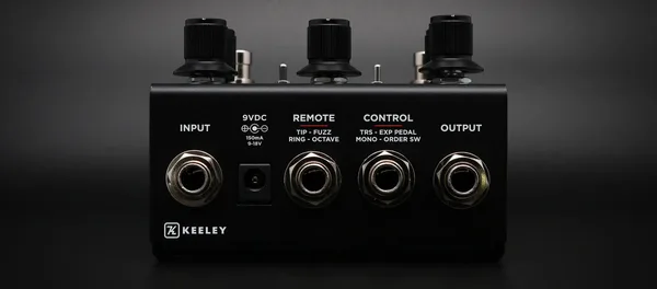 Keeley Octa-Psi rear panel showing Input, Remote, Control, and Output jacks