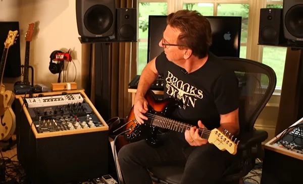 Home studio, playing James Tyler Strat