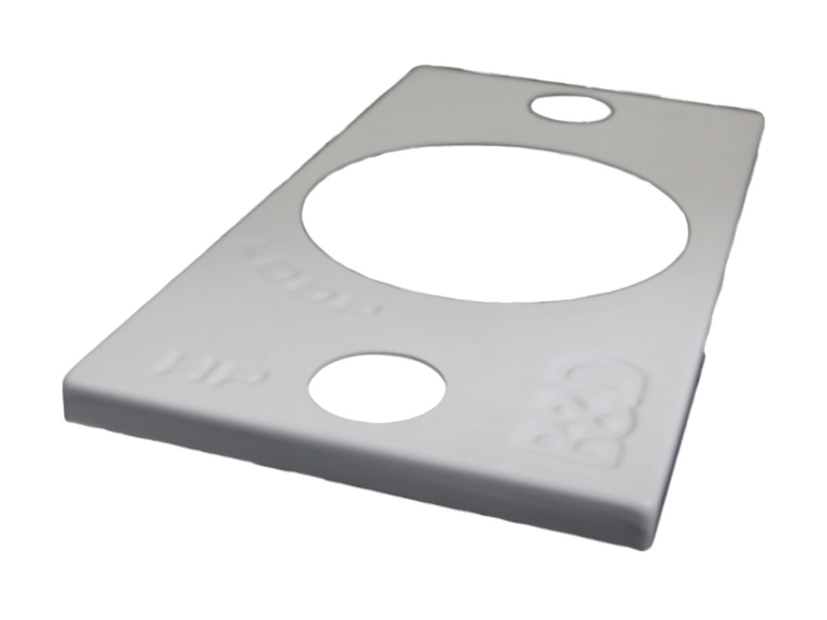 Vacuum formed cover for a geothermal device with High Pressure and Flow markings formed into the plastic