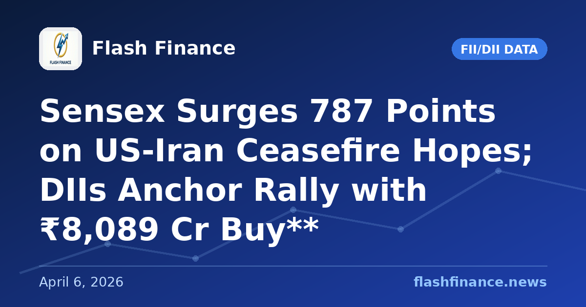 Sensex Surges 787 Points on US-Iran Ceasefire Hopes; DIIs Anchor Rally with ₹8,089 Cr Buy**