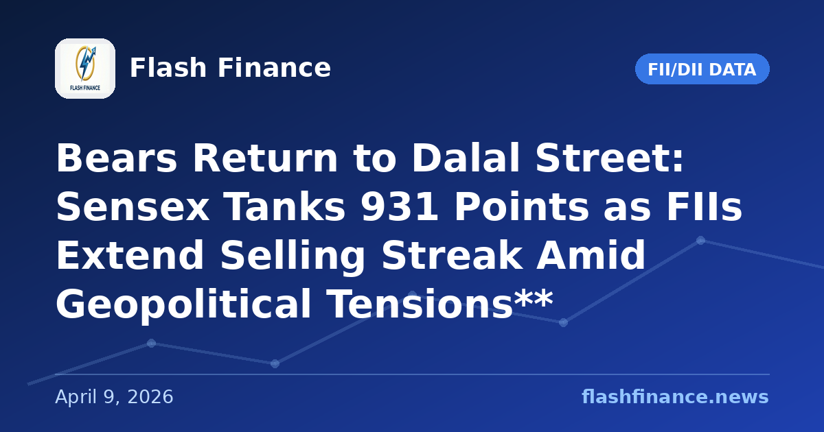 Bears Return to Dalal Street: Sensex Tanks 931 Points as FIIs Extend Selling Streak Amid Geopolitical Tensions**