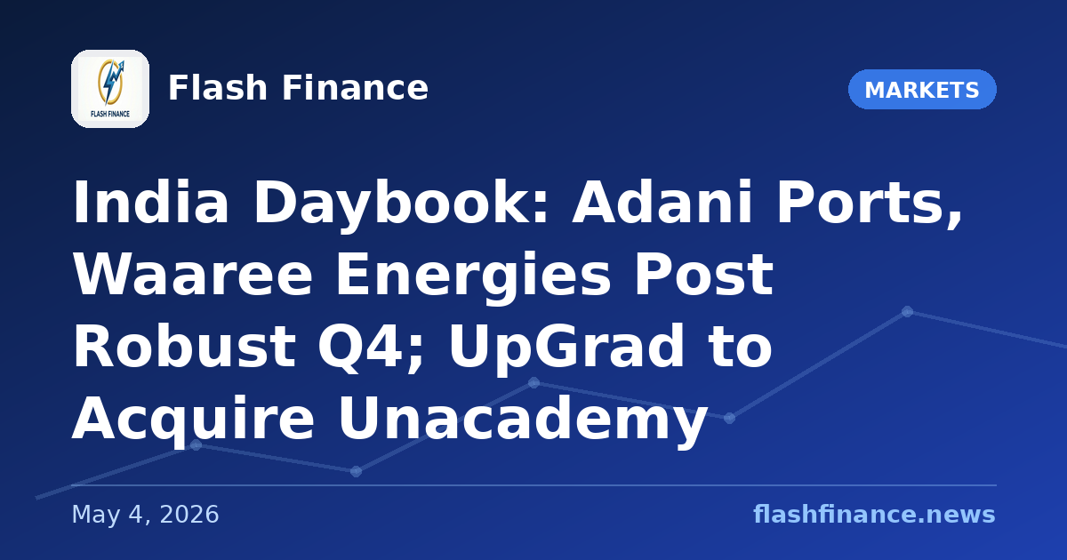 🇮🇳 India Daybook: Adani Ports, Waaree Energies Post Robust Q4; UpGrad to Acquire Unacademy