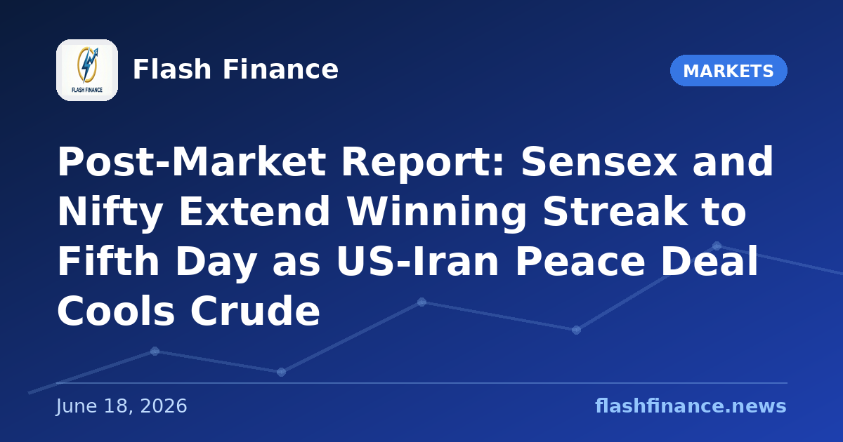 Post-Market Report: Sensex and Nifty Extend Winning Streak to Fifth Day as US-Iran Peace Deal Cools Crude