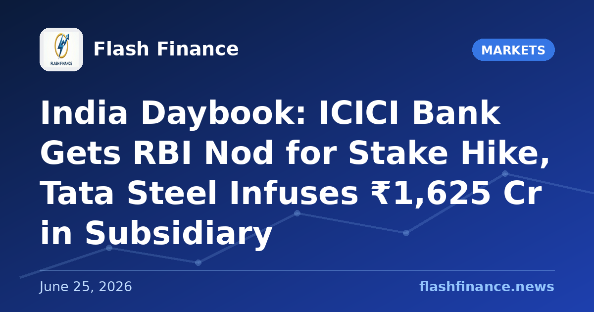 🇮🇳 India Daybook: ICICI Bank Gets RBI Nod for Stake Hike, Tata Steel Infuses ₹1,625 Cr in Subsidiary