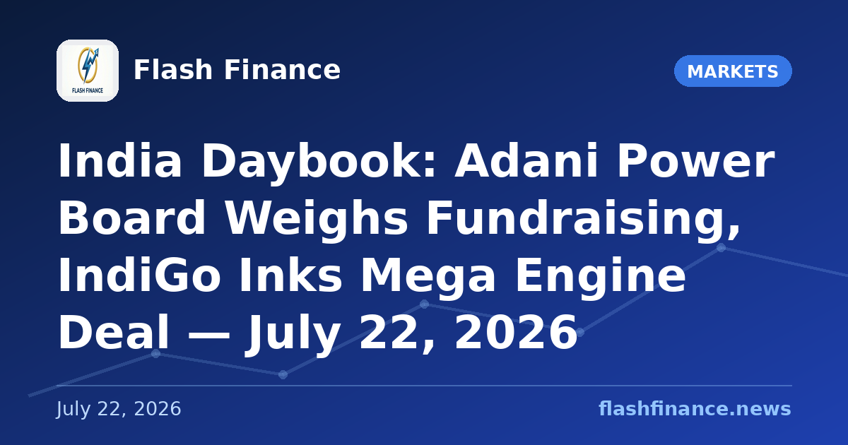🇮🇳 India Daybook: Adani Power Board Weighs Fundraising, IndiGo Inks Mega Engine Deal — July 22, 2026
