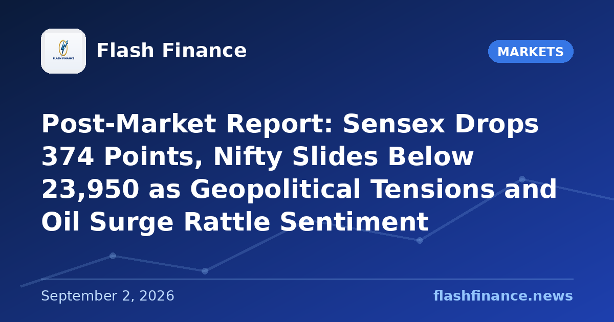 Post-Market Report: Sensex Drops 374 Points, Nifty Slides Below 23,950 as Geopolitical Tensions and Oil Surge Rattle Sentiment