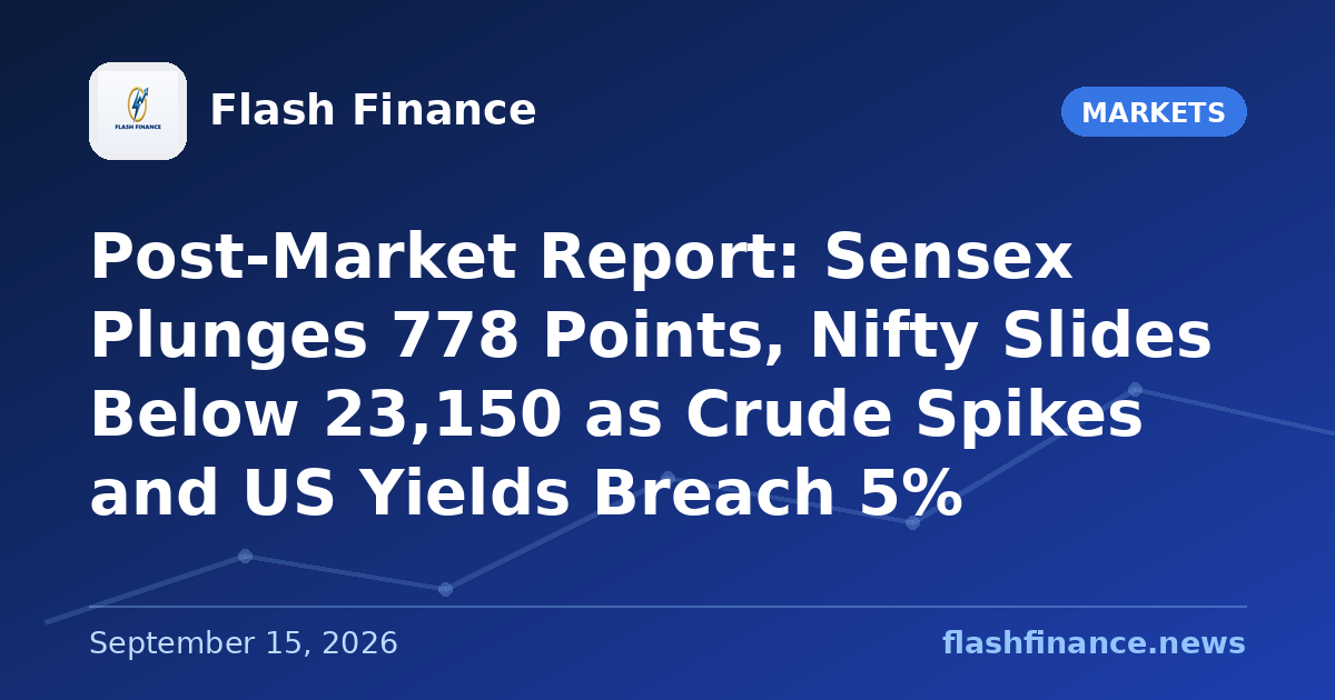 Post-Market Report: Sensex Plunges 778 Points, Nifty Slides Below 23,150 as Crude Spikes and US Yields Breach 5%
