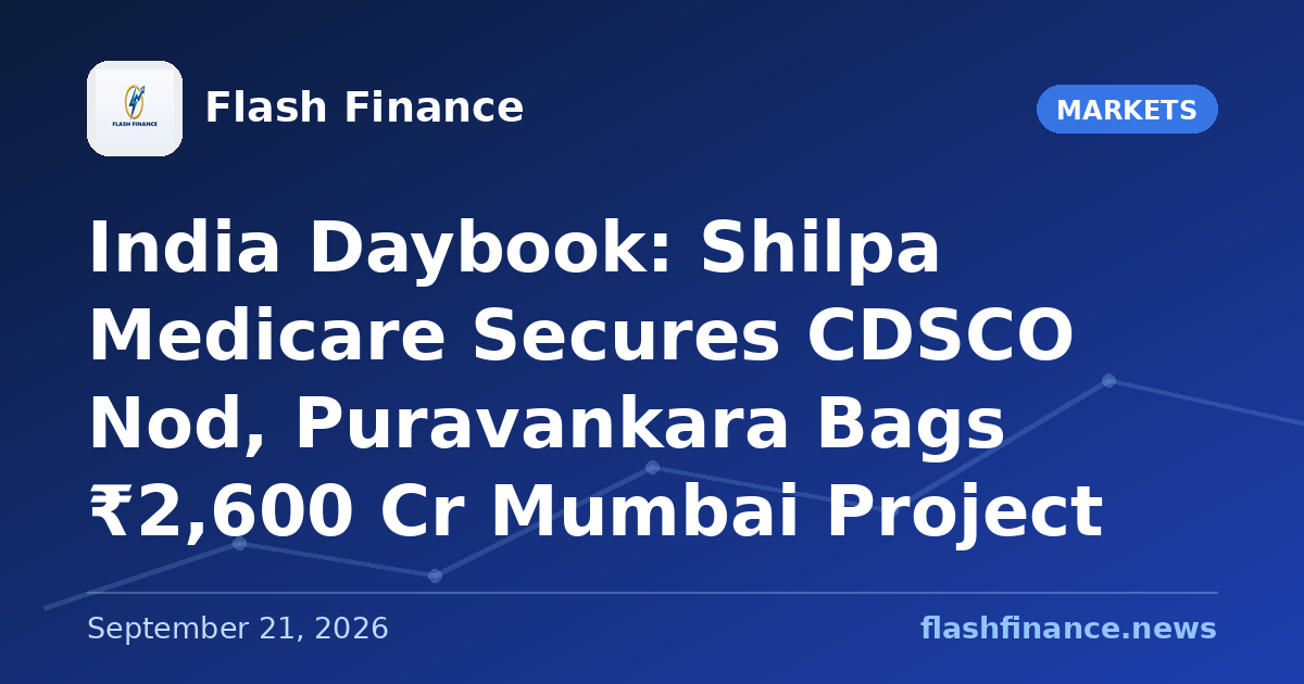 🇮🇳 India Daybook: Shilpa Medicare Secures CDSCO Nod, Puravankara Bags ₹2,600 Cr Mumbai Project