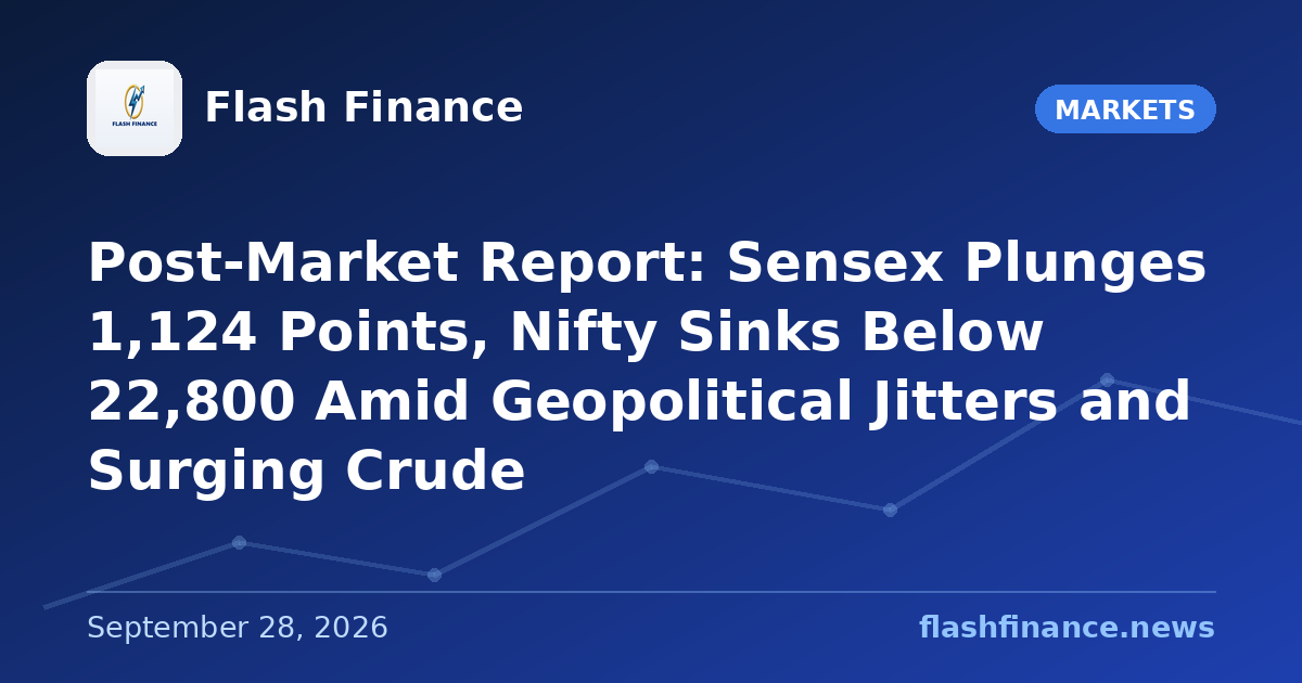 Post-Market Report: Sensex Plunges 1,124 Points, Nifty Sinks Below 22,800 Amid Geopolitical Jitters and Surging Crude