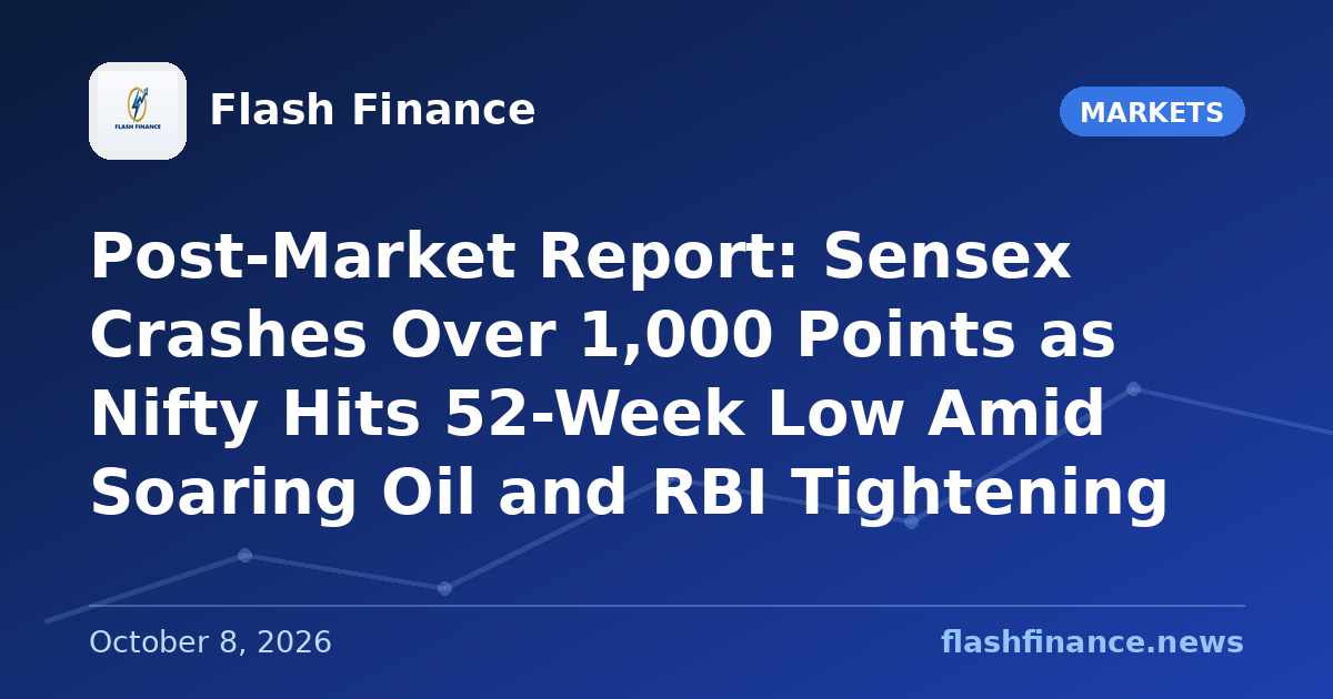 Post-Market Report: Sensex Crashes Over 1,000 Points as Nifty Hits 52-Week Low Amid Soaring Oil and RBI Tightening