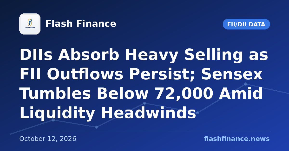 DIIs Absorb Heavy Selling as FII Outflows Persist; Sensex Tumbles Below 72,000 Amid Liquidity Headwinds