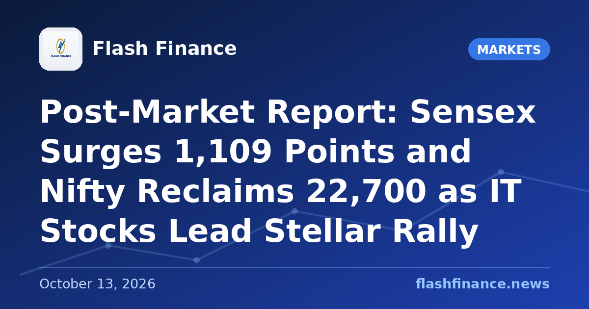 Post-Market Report: Sensex Surges 1,109 Points and Nifty Reclaims 22,700 as IT Stocks Lead Stellar Rally