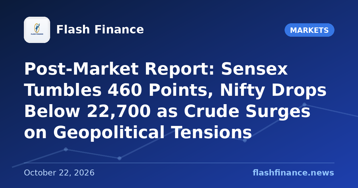 Post-Market Report: Sensex Tumbles 460 Points, Nifty Drops Below 22,700 as Crude Surges on Geopolitical Tensions