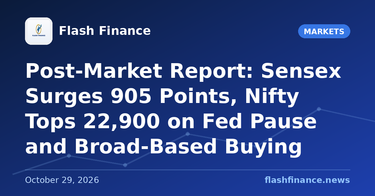 Post-Market Report: Sensex Surges 905 Points, Nifty Tops 22,900 on Fed Pause and Broad-Based Buying
