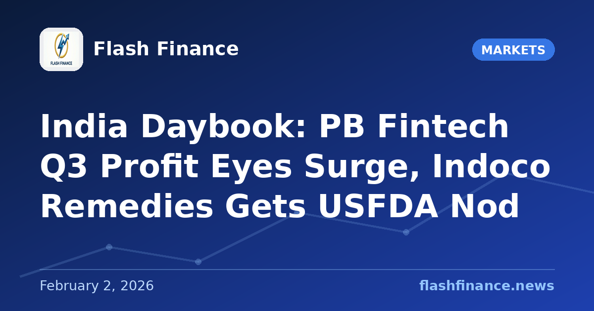 🇮🇳 India Daybook: PB Fintech Q3 Profit Eyes Surge, Indoco Remedies Gets USFDA Nod