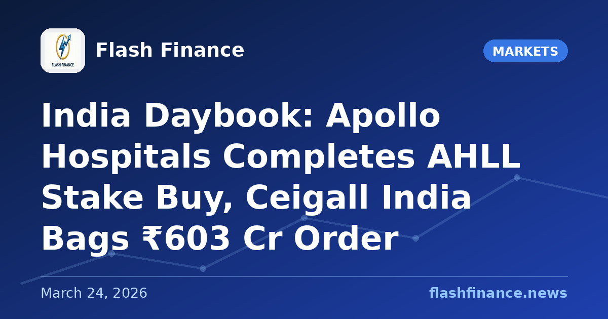 🇮🇳 India Daybook: Apollo Hospitals Completes AHLL Stake Buy, Ceigall India Bags ₹603 Cr Order