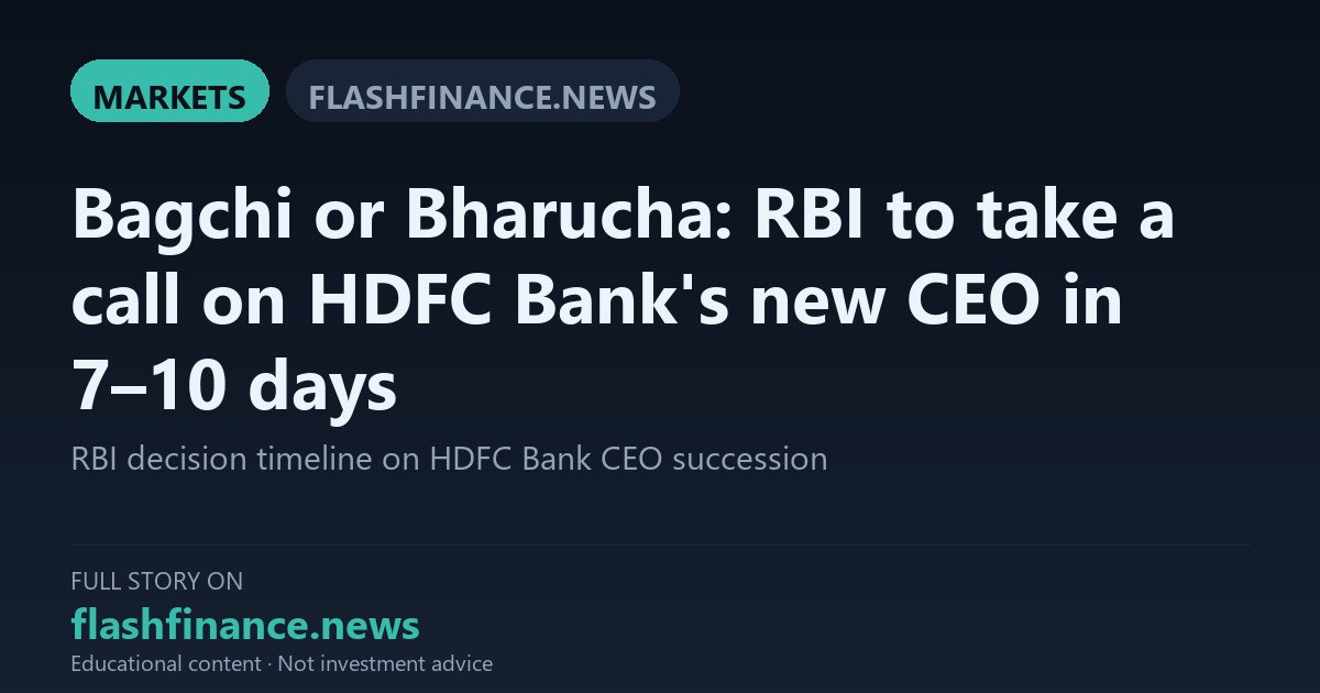 RBI Expected to Decide on HDFC Bank MD and CEO Succession Within 7 to 10 Days