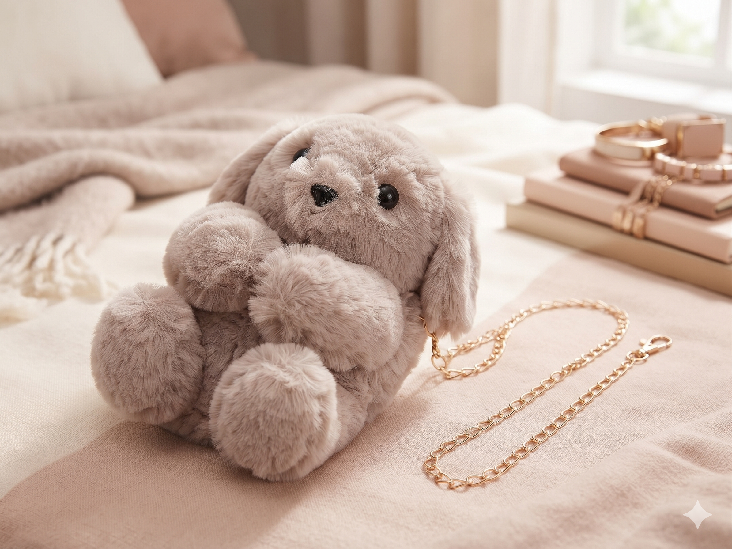 Taupe Fluffy Plush Bunny Crossbody Bag