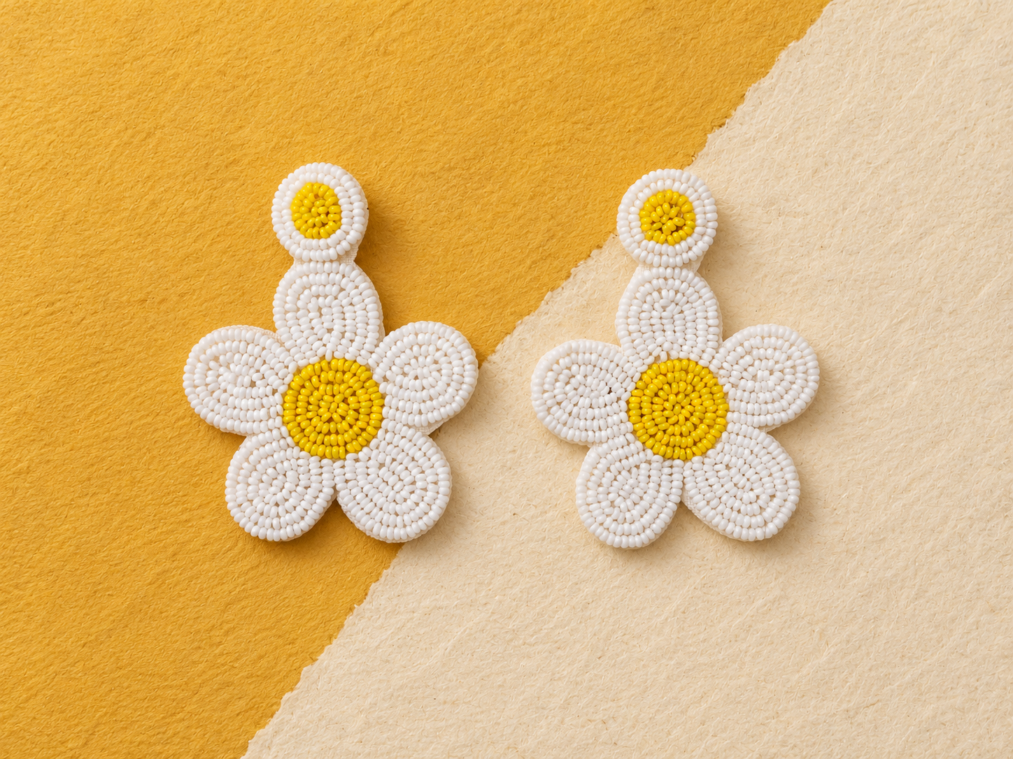 Handmade White Yellow Daisy Beaded Earrings