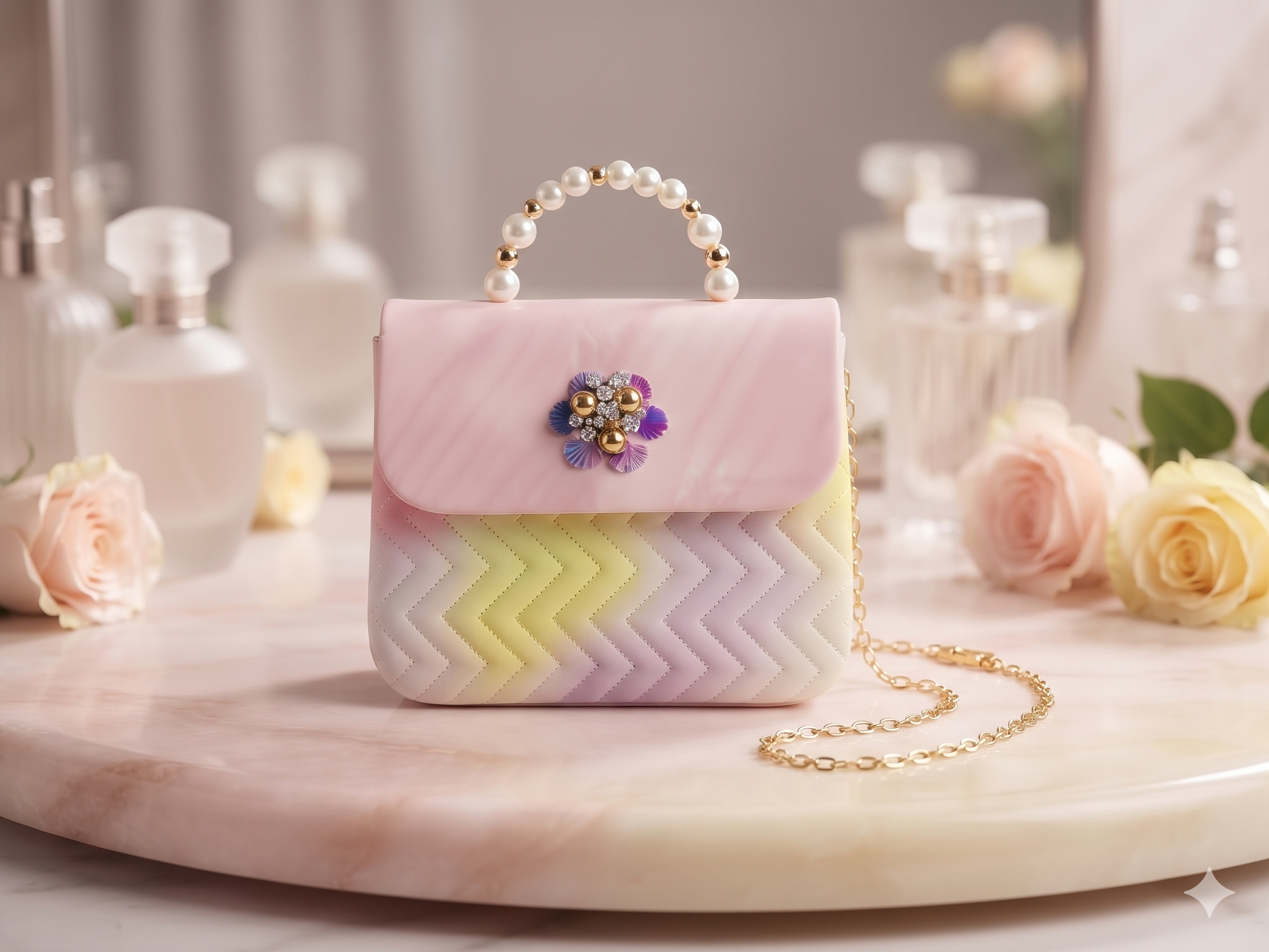 Pink Quilted Pearl Handle Mini Bag