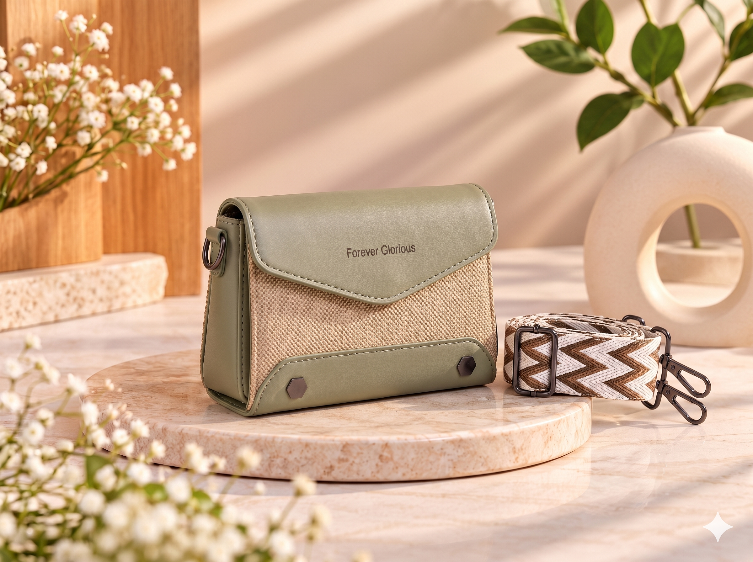 Sage Green Canvas Envelope Crossbody Bag