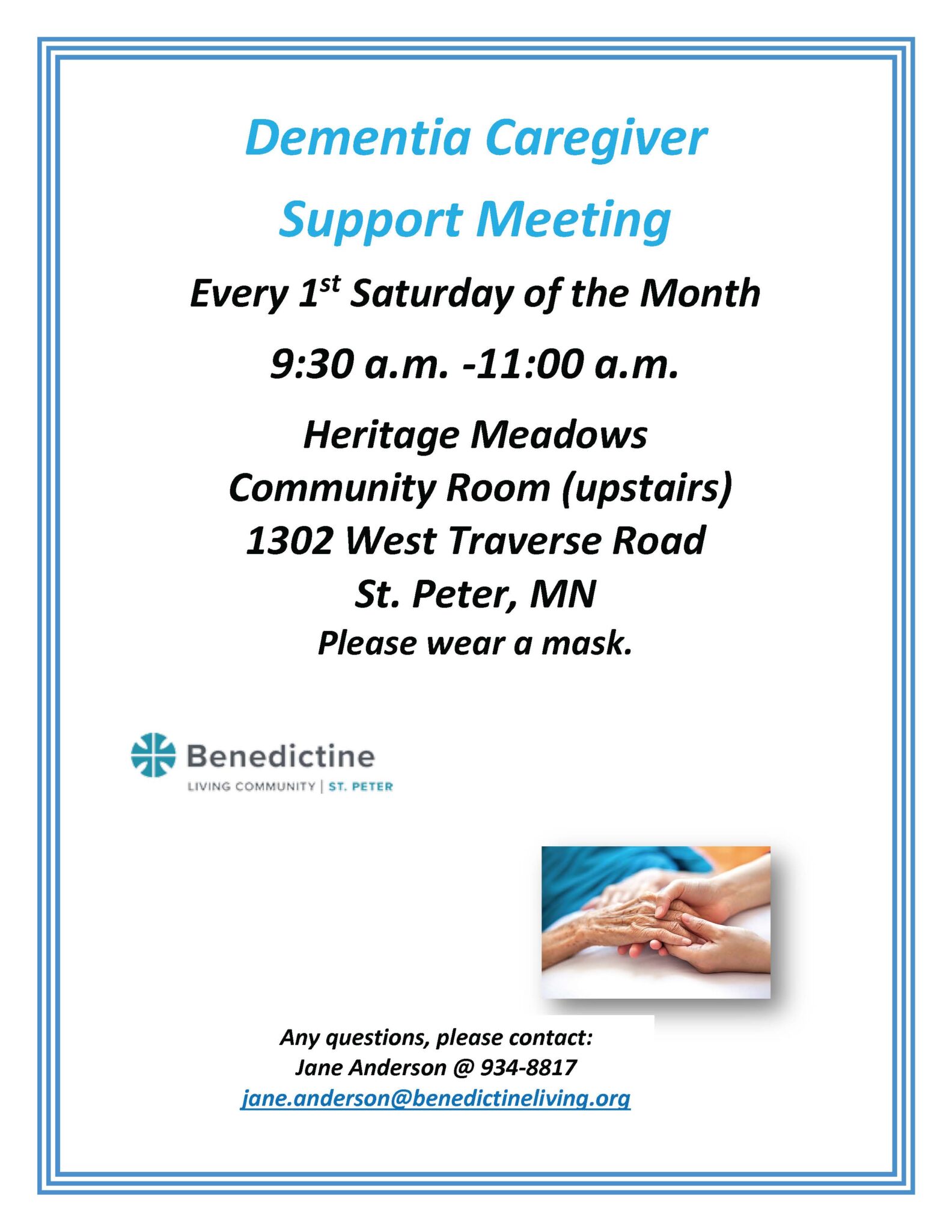 Dementia Caregiver Support Meeting flyer - see details below