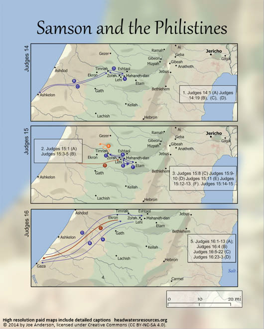 Samson and the Philistines - Headwaters Bible Maps - Bible Atlas & Maps 