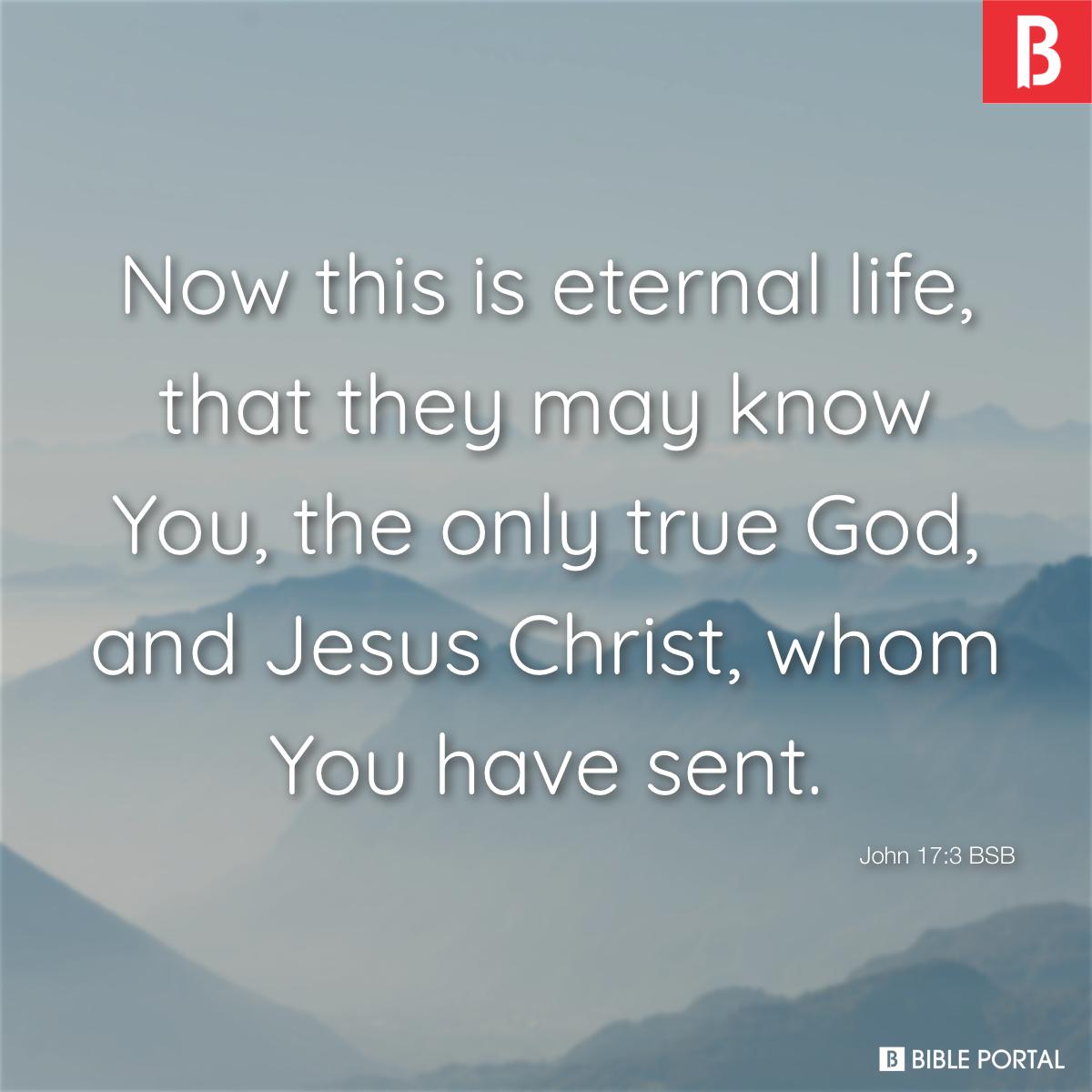 John 17:3 Now this is eternal life, that they may know You, the only true  God, and Jesus Christ, whom You have sent.