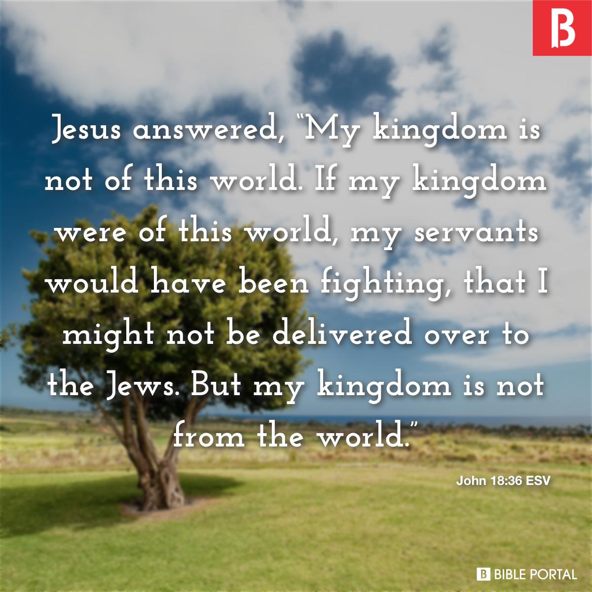 Jesus said, “My kingdom is not of this world. If it were, my servants would  fight to prevent my arrest by the Jewish leaders. But now my…