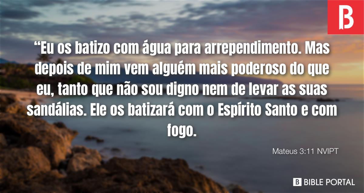 Mateus 3:11 CATÓLICA - Eu batizo vocês com água para a conversão. Mas  aquele que vem depois de mim é mais forte do que eu.…