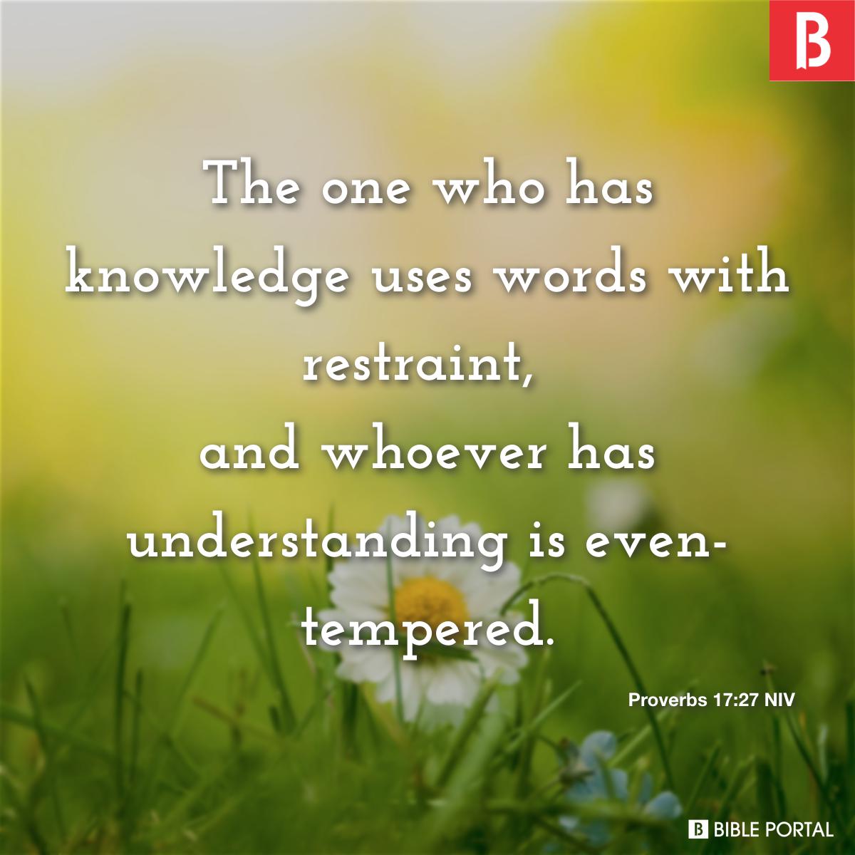 Proverbs 17:27-28 The one who has knowledge uses words with restraint, and  whoever has understanding is even-tempered. Even fools are thought wise if  they keep silent, and discerning if they hold their