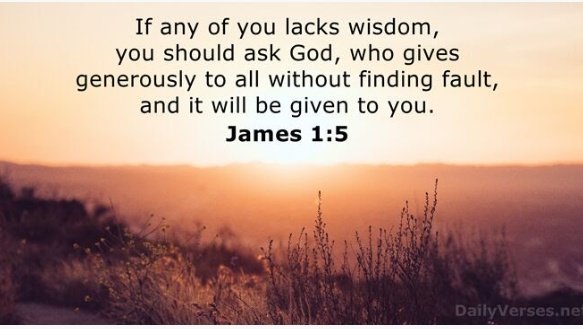 If any of you lacks wisdom, you should ask God, who gives generously to all without finding fault, and it be given to you. James 1:5 DailyVerses ne will