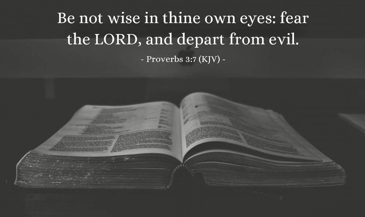 Be not wise in thine own eyes: fear the LORD, and depart from evil. Proverbs 3.7 (KJV)