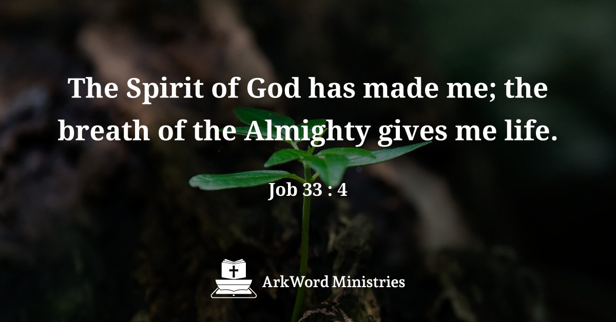 The Spirit of God has made me; the breath of the Almighty gives me life. Job 33 : 4 ArkWord Ministries