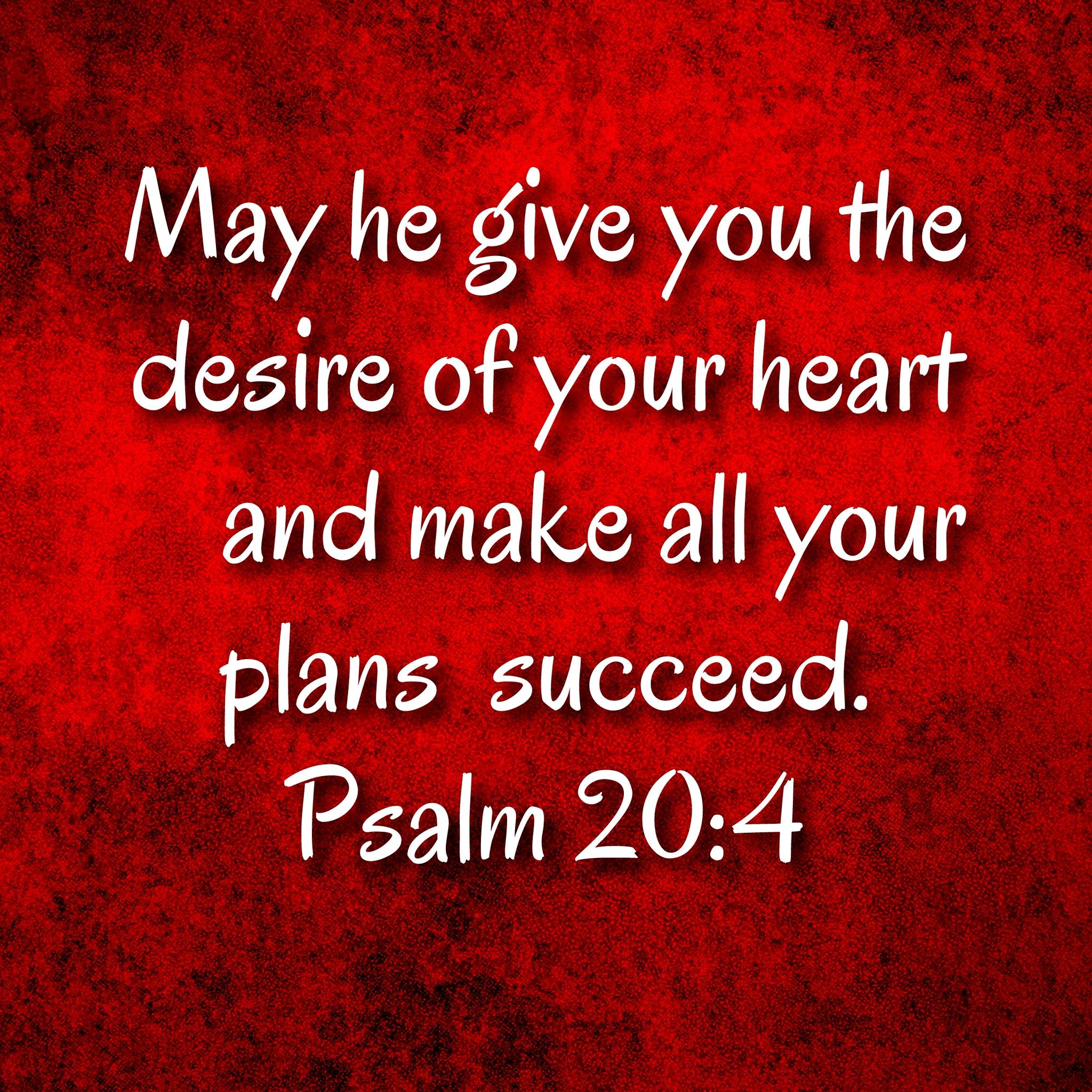 he give You the desire of yourheart and make allyour succeed: Psalm 20.4 May plans