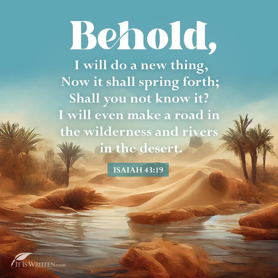 Behold, Iwill do a new Now it shall spring forth; Shall you not know it? I will even make a road in the wilderness and rivers in the desert; ISAIAH 43.19 {IT IS WRITTENcom thing,