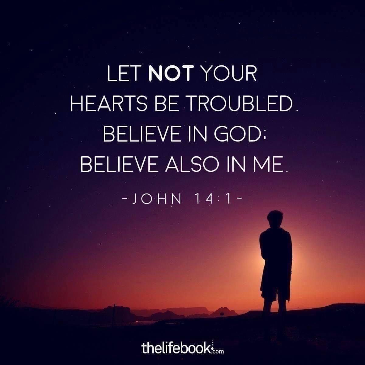 'LET NOT YOUR HEARTS BE TROUBLED BELIEVE IN BELEVEINGOD: GOD: BELIEVE ALSO IN ME -JOHN 14:1- thelifebook.com'