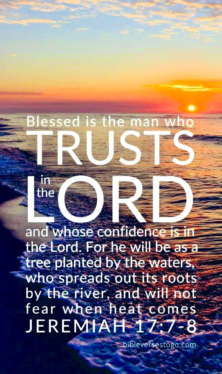 Blessed is the man_who TRUSTS In the ORD and whose confidence-isin the Lord he will be asa tree planted by the waters who spreads out its roots by the river and will not fear when heat comes JEREMIAH 17.7-8 bibleversestogo com For