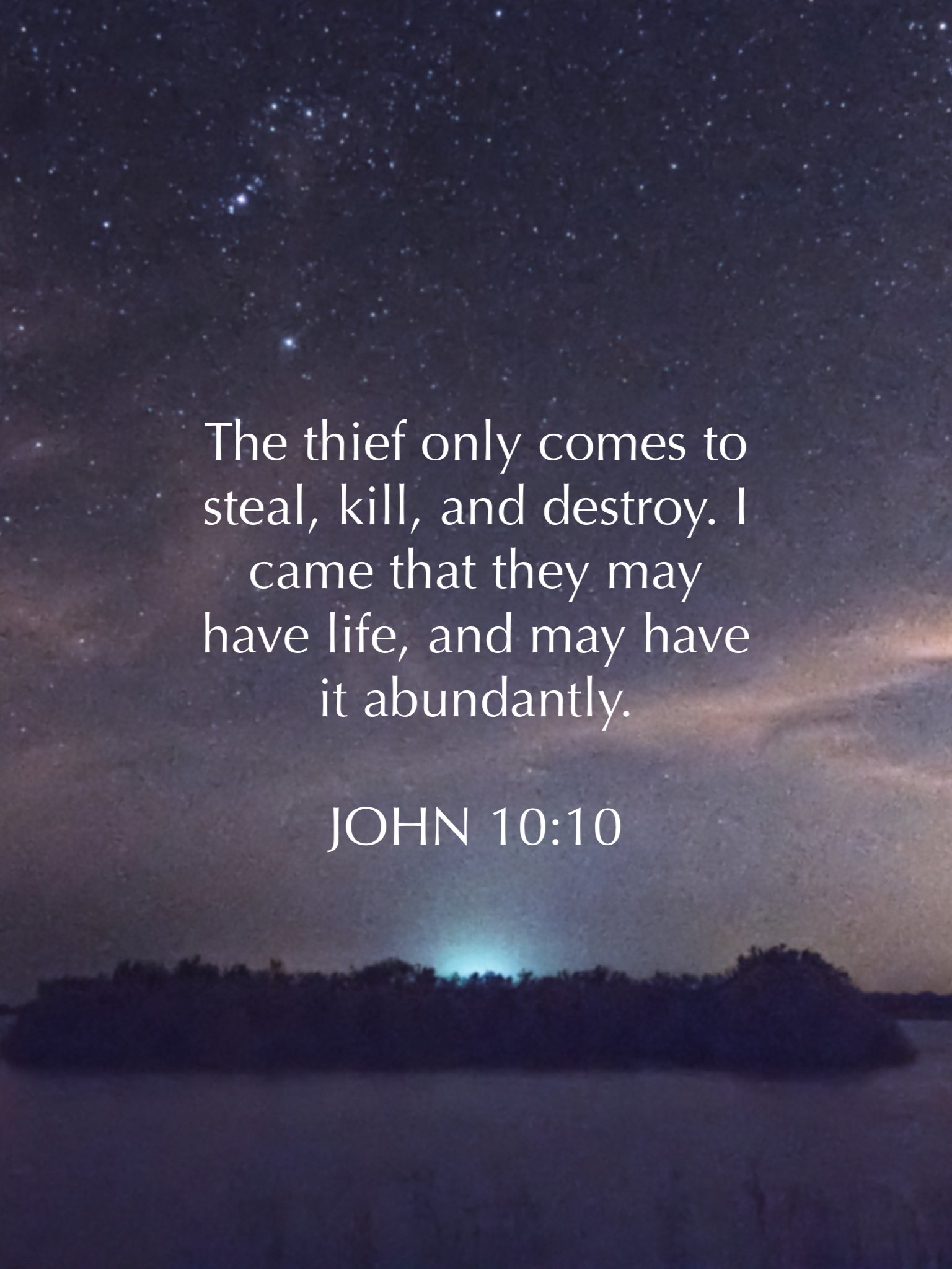 The thief only comes to steal, kill, and destroy: came that may have life, and may have it abundantly: JOHN 10:10 they