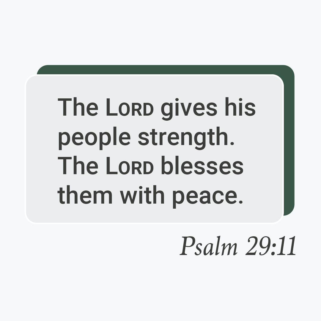 The LoRD gives his people strength. The LORD blesses them with peace. Psalm 29:11